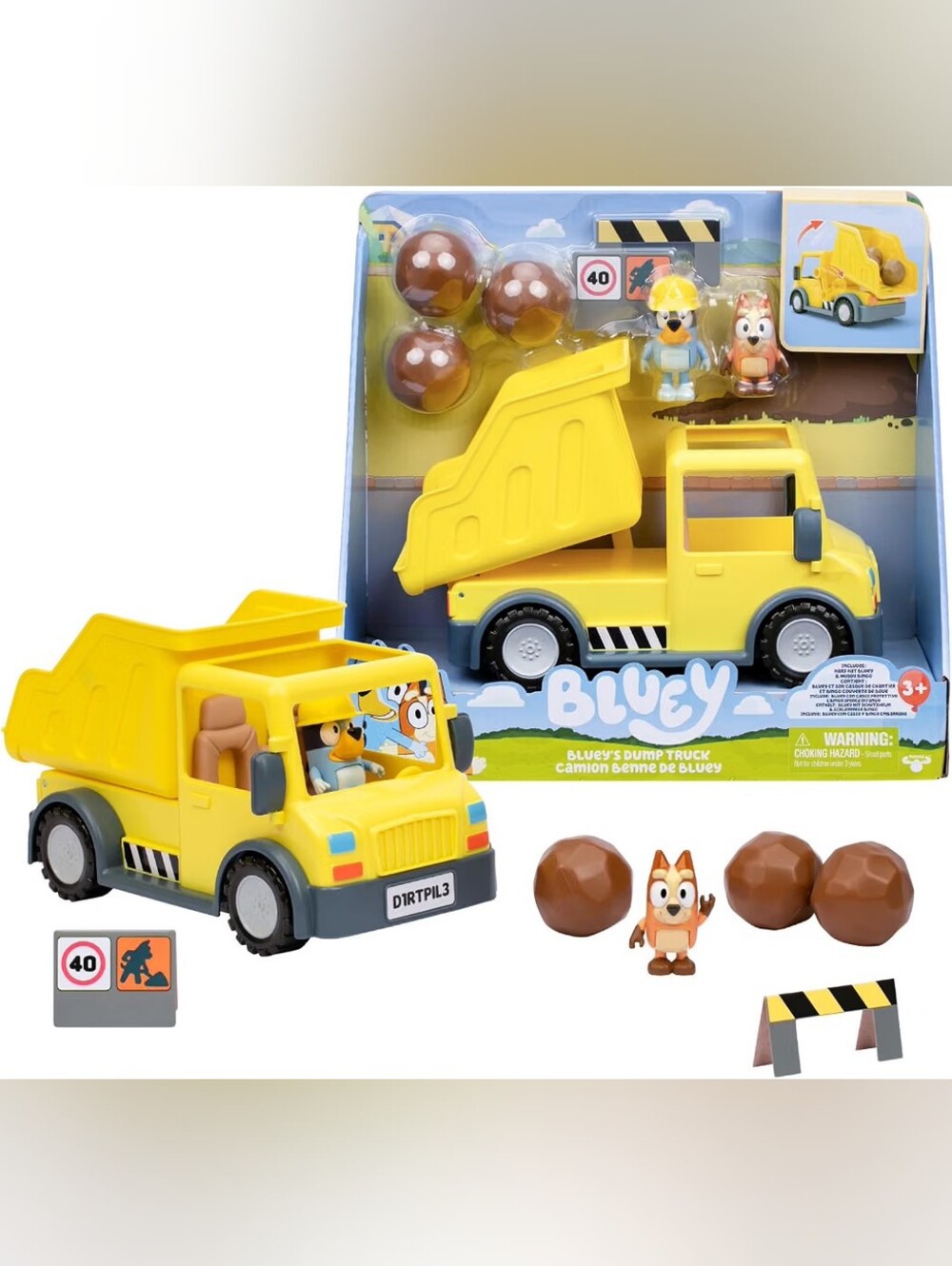 Bluey Dump Truck, Garbage Truck, Includes A Friend Figure, Stickers, 3 Rocks NIB